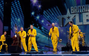Britain's Got Talent The Jive Aces In Yellow Suits At The BGT Studios For A Live Broadcast