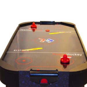 Air Hockey Table Arcade Game Shown Close Up Lengthwise Set Up For The Start Of A Game