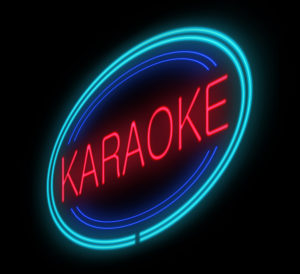 Illustration depicting an illuminated neon karaoke sign.