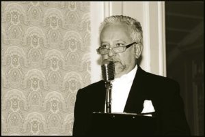 Singing Master Of Ceremonies Head Shot In Black & White