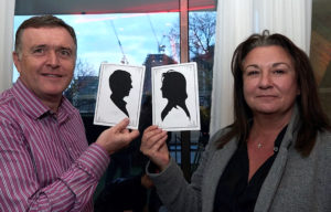 Steve Silhouette Cutter Couple Showing Their Silhouette Souvenirs At A private Party