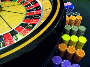 Fun Casino Roulette Wheel With Multi Coloured Gaming Chips
