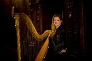 Harpist Fiona Black Leather Jacket Golden Harp