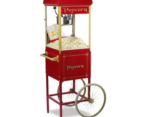 Red & Gold Vintage Style Traditional Party Popcorn Machine On Wheeled Cart First & Foremost Entertainment Ltd